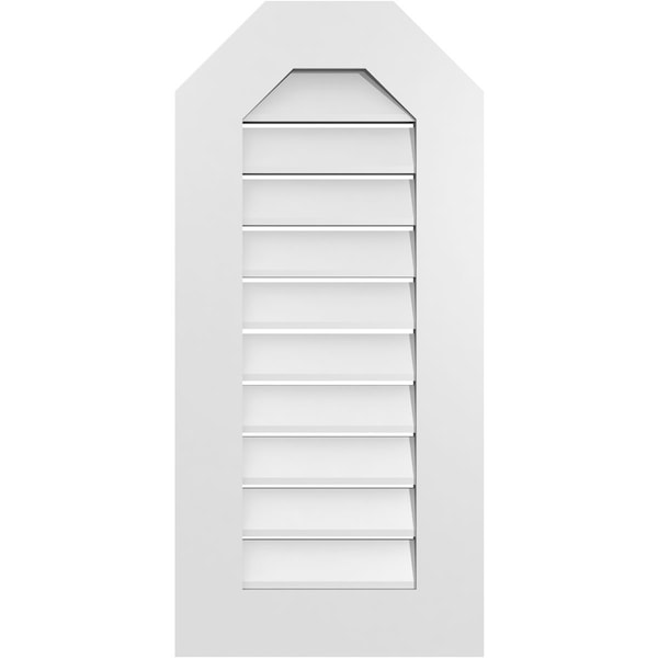 Ekena Millwork Octagonal Top Surface Mount PVC Gable Vent: Functional, w/ 3-1/2"W x 1"P Standard Frame, 16"W x 34"H - GVPOT16X3401SF
