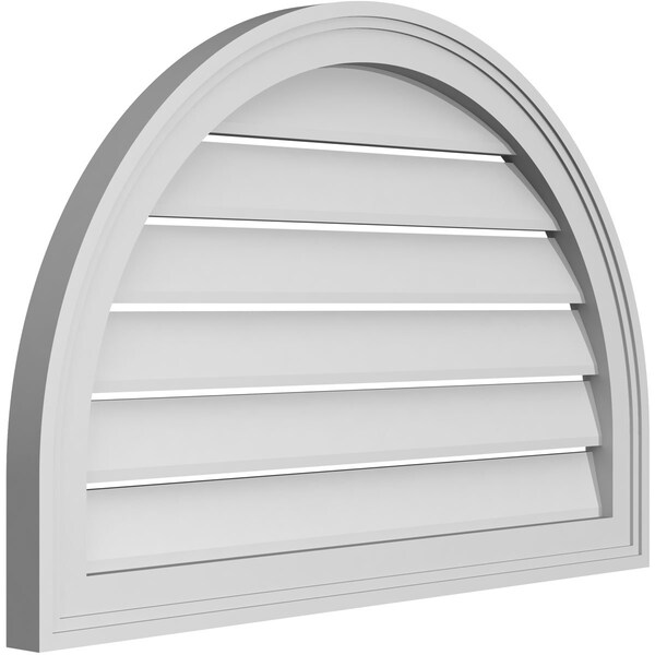 Ekena Millwork Round Top Surface Mount PVC Gable Vent: Functional, w/ 2"W x 1-1/2"P Brickmould Frame, 30"W x 20"H - GVPRT30X2002SF