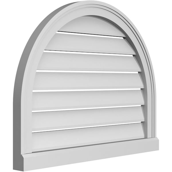 Ekena Millwork Round Top Surface Mount PVC Gable Vent: Functional, w/ 2"W x 2"P Brickmould Sill Frame, 28"W x 22"H - GVPRT28X2203SF