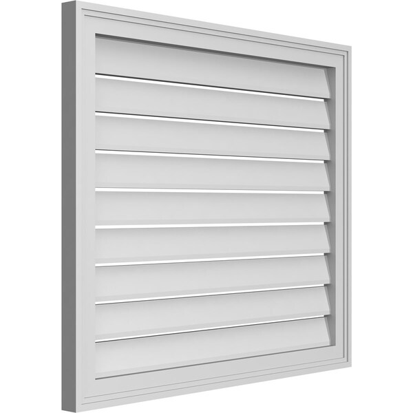 Ekena Millwork Vertical Surface Mount PVC Gable Vent: Functional, w/ 2"W x 1-1/2"P Brickmould Frame, 32"W x 28"H - GVPVE32X2802SF