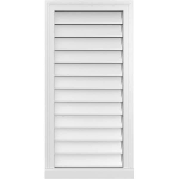 Ekena Millwork Vertical Surface Mount PVC Gable Vent w/ 2"W x 2"H , Brickmould Sill Frame, 18"W x 36"H - GVPVE18X3603SN