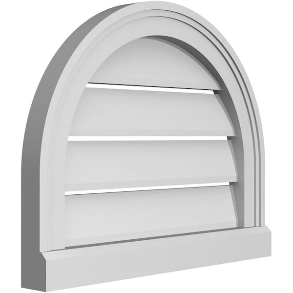 Ekena Millwork Round Top Surface Mount PVC Gable Vent: Functional, w/ 2"W x 2"P Brickmould Sill Frame, 20"W x 16"H - GVPRT20X1603SF