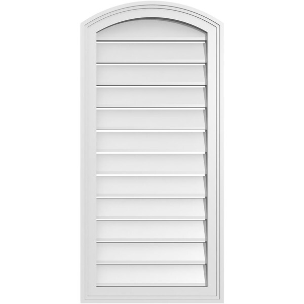 Ekena Millwork Arch Top Surface Mount PVC Gable Vent: Non-Functional, w/2"W x 1-1/2"P Brickmould Frame, 18"W x 36"H - GVPAR18X3602SN