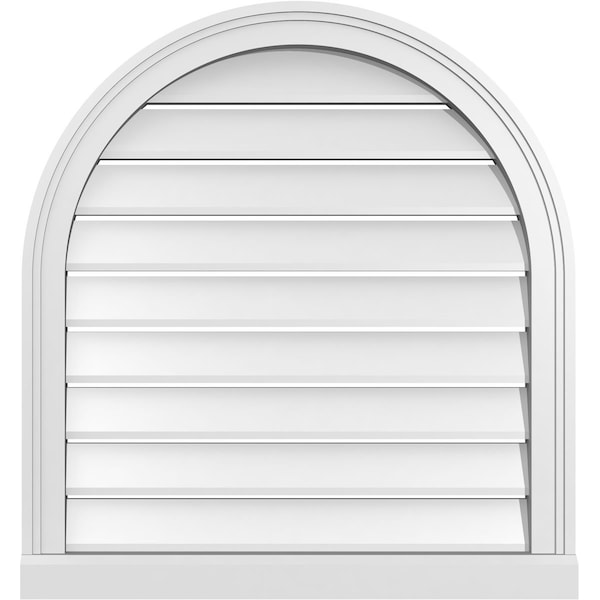 Ekena Millwork Round Top Surface Mount PVC Gable Vent: Functional, w/ 2"W x 2"P Brickmould Sill Frame, 26"W x 28"H - GVPRT26X2803SF