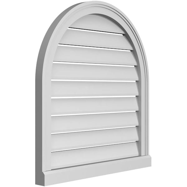 Ekena Millwork Round Top Surface Mount PVC Gable Vent: Functional, w/ 2"W x 2"P Brickmould Sill Frame, 26"W x 28"H - GVPRT26X2803SF