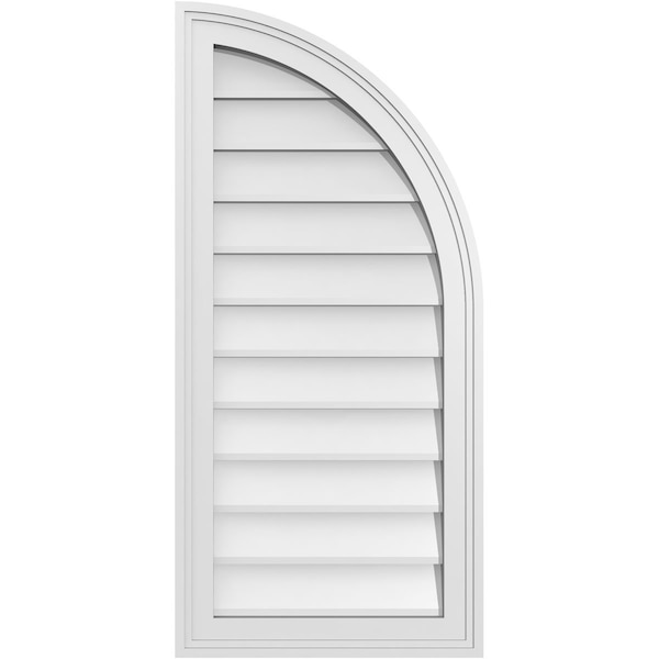 Ekena Millwork Quarter Round Top Right Surface Mount PVC Gable Vent w/ 2"W x 1-1/2"P Brickmould Frame, 16"W x 34"H - GVPQR16X3402SN