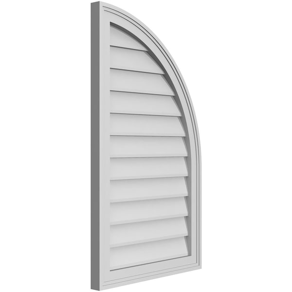 Ekena Millwork Quarter Round Top Right Surface Mount PVC Gable Vent w/ 2"W x 1-1/2"P Brickmould Frame, 20"W x 34"H - GVPQR20X3402SN