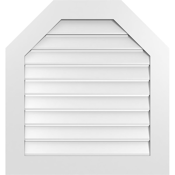 Ekena Millwork Octagonal Top Surface Mount PVC Gable Vent: Functional, w/ 3-1/2"W x 1"P Standard Frame, 30"W x 32"H - GVPOT30X3201SF