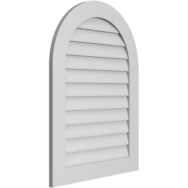 Ekena Millwork Round Top Surface Mount PVC Gable Vent: Non-Functional, w/ 3-1/2"W x 1"P Standard Frame, 28"W x 38"H - GVPRT28X3801SN