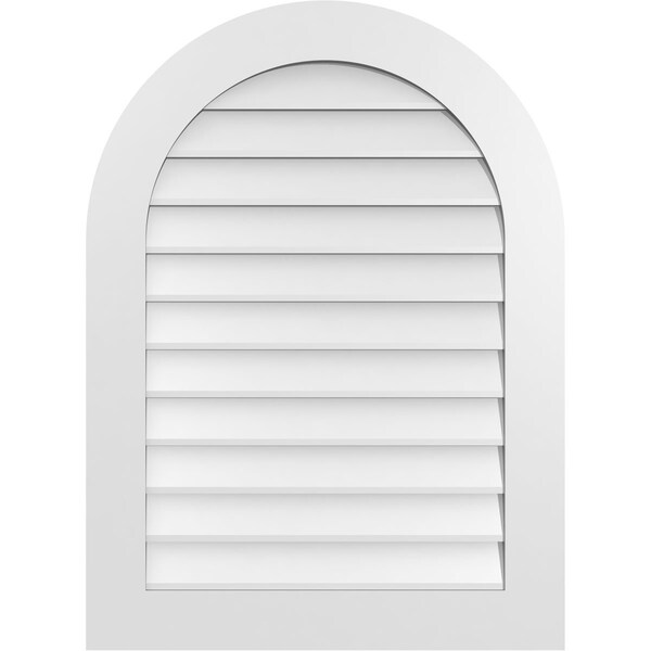 Ekena Millwork Round Top Surface Mount PVC Gable Vent: Non-Functional, w/ 3-1/2"W x 1"P Standard Frame, 28"W x 38"H - GVPRT28X3801SN