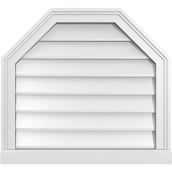 Ekena Millwork Octagonal Top Surface Mount PVC Gable Vent w/ 2"W x 2"P Brickmould Sill Frame, 24"W x 22"H - GVPOT24X2203SN