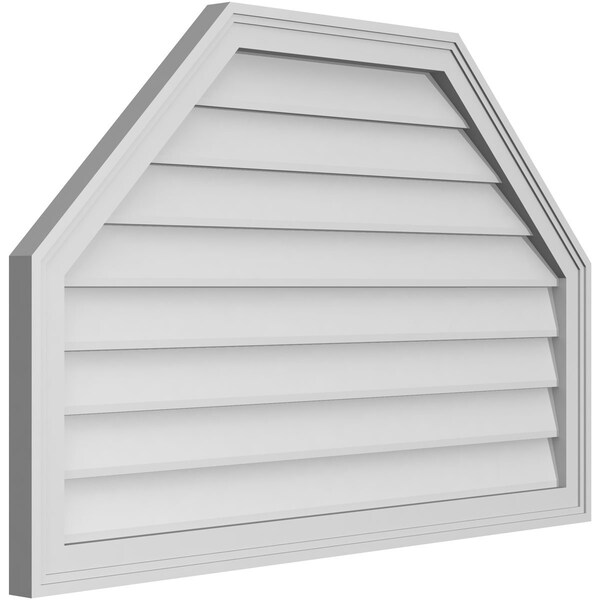 Ekena Millwork Octagonal Top Surface Mount PVC Gable Vent w/ 2"W x 1-1/2"P Brickmould Frame, 40"W x 26"H - GVPOT40X2602SN