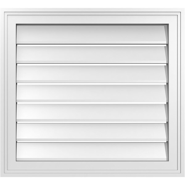 Ekena Millwork Vertical Surface Mount PVC Gable Vent: Functional, w/ 2"W x 1-1/2"P Brickmould Frame, 24"W x 22"H - GVPVE24X2202SF