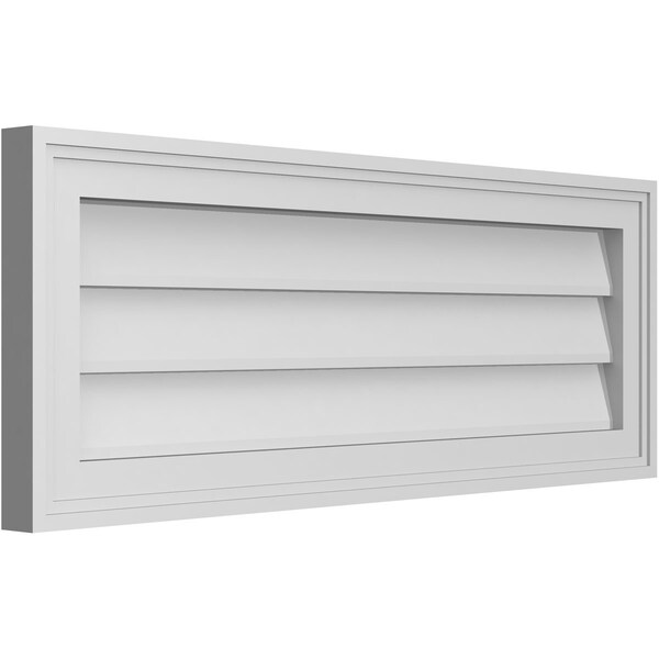 Ekena Millwork Vertical Surface Mount PVC Gable Vnt: Non-Functional, w/2"W x 1-1/2"H, Brickmould Frame, 32"W x 12"H - GVPVE32X1202SN
