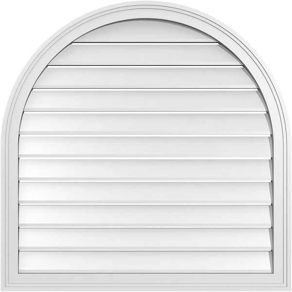 Ekena Millwork Round Top Surface Mount PVC Gable Vent: Functional, w/ 2"W x 1-1/2"P Brickmould Frame, 34"W x 34"H - GVPRT34X3402SF