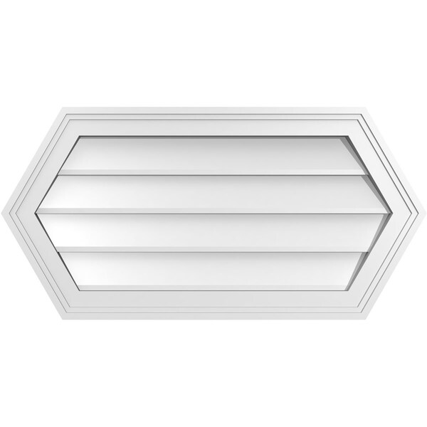 Ekena Millwork Half Round Surface Mount PVC Gable Vent w/ 2"W x 1-1/2"P Brickmould Frame, 30"W x 15"H - GVPHR30X1502SN