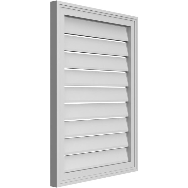 Ekena Millwork Vertical Surface Mount PVC Gable Vent: Functional, w/ 2"W x 1-1/2"P Brickmould Frame, 22"W x 30"H - GVPVE22X3002SF