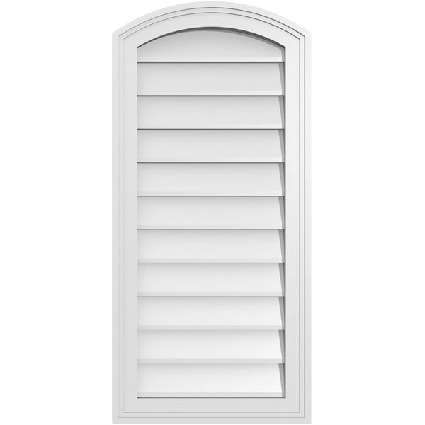 Ekena Millwork Arch Top Surface Mount PVC Gable Vent: Functional, w/ 2"W x 1-1/2"P Brickmould Frame, 16"W x 34"H - GVPAR16X3402SF