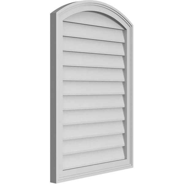 Ekena Millwork Arch Top Surface Mount PVC Gable Vent: Functional, w/ 2"W x 1-1/2"P Brickmould Frame, 24"W x 34"H - GVPAR24X3402SF