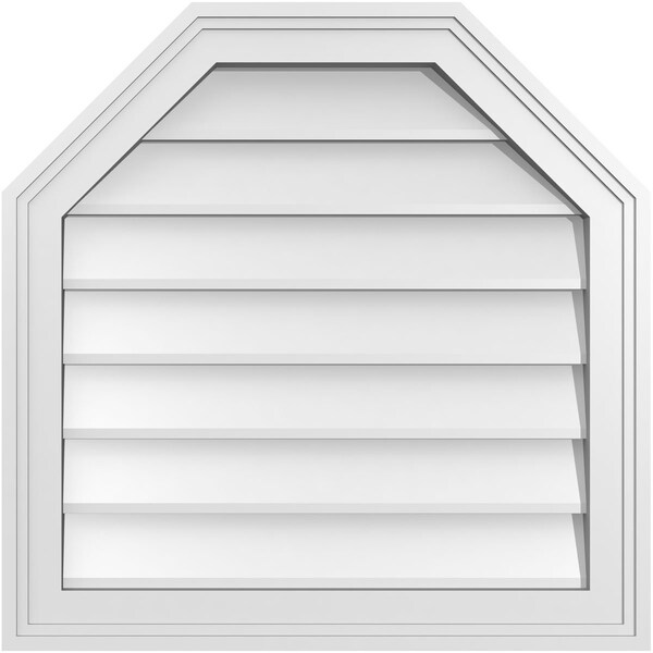 Ekena Millwork Octagonal Top Surface Mount PVC Gable Vent w/ 2"W x 1-1/2"P Brickmould Frame, 22"W x 22"H - GVPOT22X2202SN