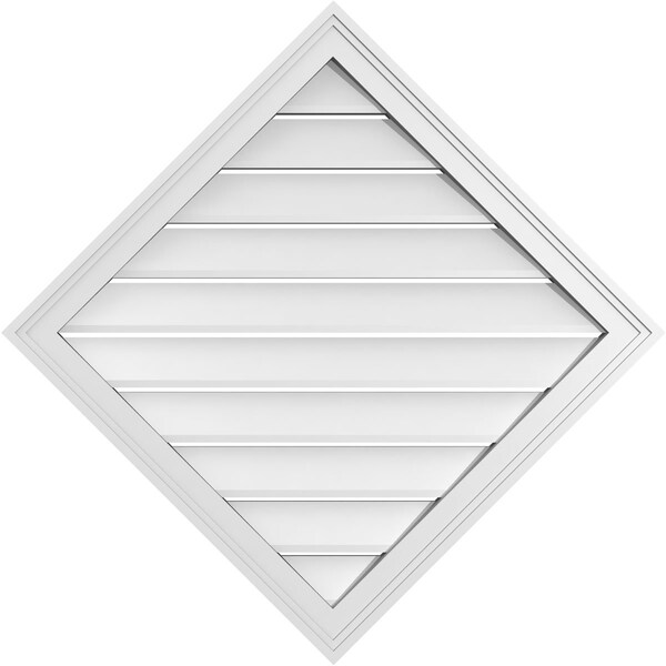 Ekena Millwork Diamond Surface Mount PVC Gable Vent: Non-Functional, w/ 2"W x 1-1/2"P Brickmould Frame, 32"W x 32"H - GVPDI32X3202SN