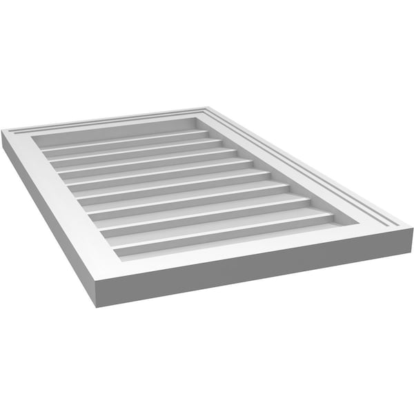 Ekena Millwork Vertical Surface Mount PVC Gable Vnt: Non-Functional, w/2"W x 1-1/2"H, Brickmould Frame, 18"W x 28"H - GVPVE18X2802SN