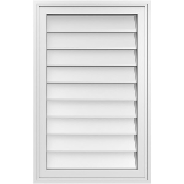 Ekena Millwork Vertical Surface Mount PVC Gable Vnt: Non-Functional, w/2"W x 1-1/2"H, Brickmould Frame, 18"W x 28"H - GVPVE18X2802SN