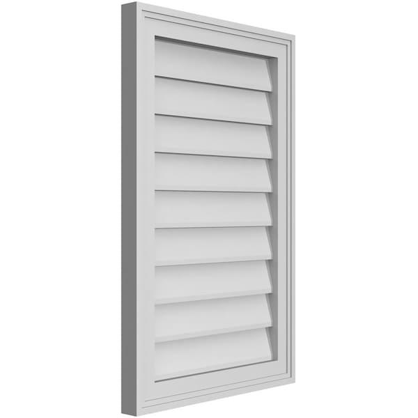 Ekena Millwork Vertical Surface Mount PVC Gable Vnt: Non-Functional, w/2"W x 1-1/2"H, Brickmould Frame, 18"W x 28"H - GVPVE18X2802SN