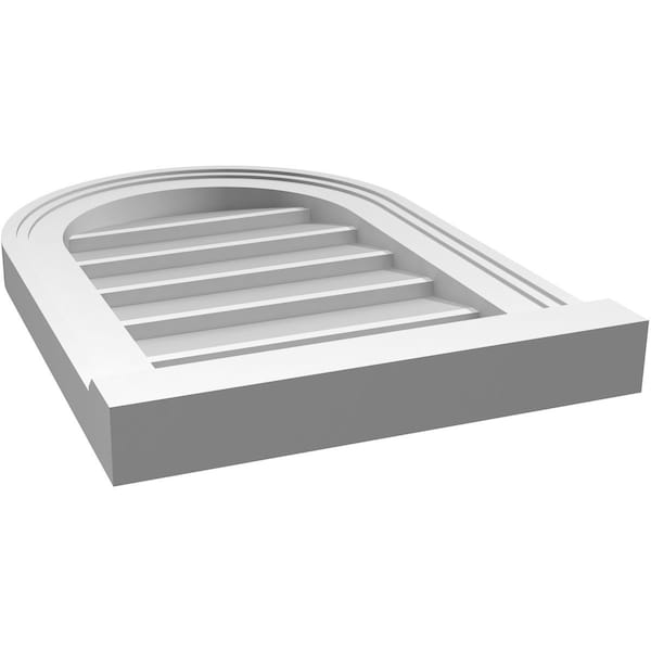Ekena Millwork Round Top Surface Mount PVC Gable Vent w/ 2"W x 2"P Brickmould Sill Frame, 14"W x 20"H - GVPRT14X2003SN