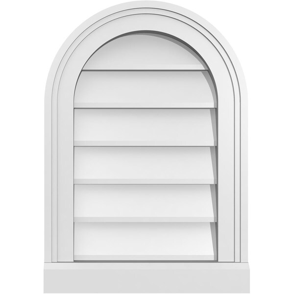 Ekena Millwork Round Top Surface Mount PVC Gable Vent w/ 2"W x 2"P Brickmould Sill Frame, 14"W x 20"H - GVPRT14X2003SN