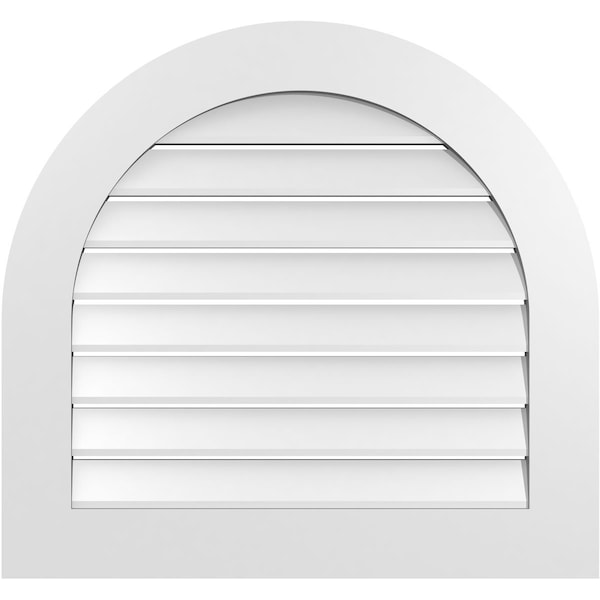 Ekena Millwork Round Top Surface Mount PVC Gable Vent: Functional, w/ 3-1/2"W x 1"P Standard Frame, 30"W x 28"H - GVPRT30X2801SF