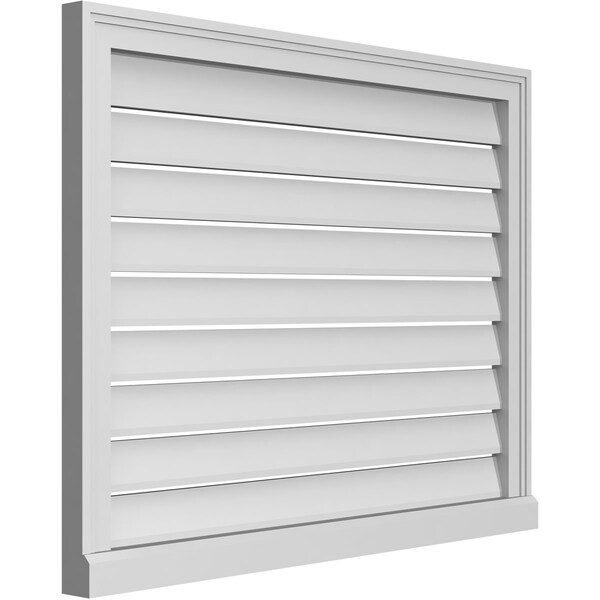Ekena Millwork Vertical Surface Mount PVC Gable Vent: Functional, w/ 2"W x 2"P Brickmould Sill Frame, 36"W x 28"H - GVPVE36X2803SF