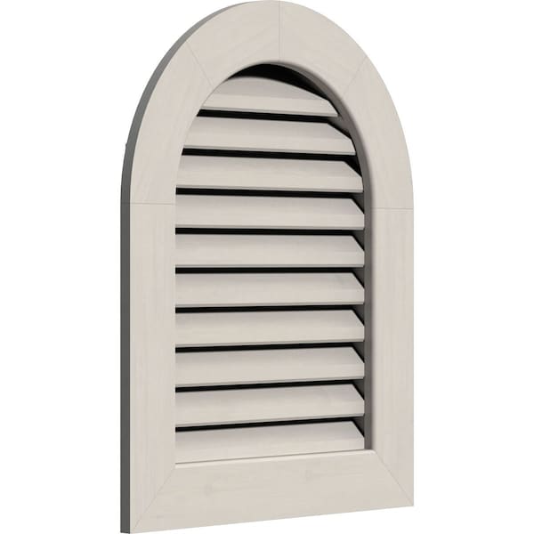 Ekena Millwork Round Top Gable Vent Primed, Functional, Pine Gable Vent w/ 1" x 4" Flat Trim Frame, 12"W x 26"H - GVWRT12X2601SFPPI