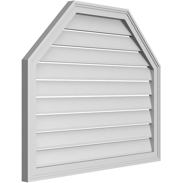 Ekena Millwork Octagonal Top Surface Mount PVC Gable Vent w/ 2"W x 1-1/2"P Brickmould Frame, 36"W x 30"H - GVPOT36X3002SF