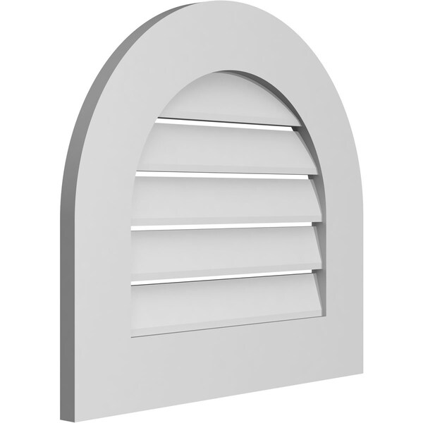Ekena Millwork Round Top Surface Mount PVC Gable Vent: Functional, w/ 3-1/2"W x 1"P Standard Frame, 22"W x 20"H - GVPRT22X2001SF