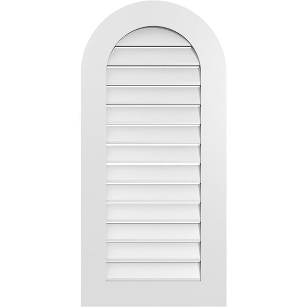 Ekena Millwork Round Top Surface Mount PVC Gable Vent: Functional, w/ 3-1/2"W x 1"P Standard Frame, 20"W x 42"H - GVPRT20X4201SF