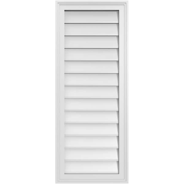 Ekena Millwork Vertical Surface Mount PVC Gable Vnt: Non-Functional, w/2"W x 1-1/2"H, Brickmould Frame, 16"W x 40"H - GVPVE16X4002SN