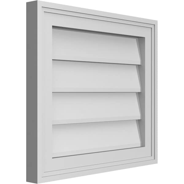 Ekena Millwork Vertical Surface Mount PVC Gable Vnt: Non-Functional, w/2"W x 1-1/2"H, Brickmould Frame, 18"W x 16"H - GVPVE18X1602SN
