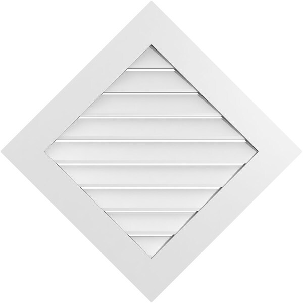 Ekena Millwork Diamond Surface Mount PVC Gable Vent: Non-Functional, w/ 3-1/2"W x 1"P Standard Frame, 32"W x 32"H - GVPDI32X3201SN