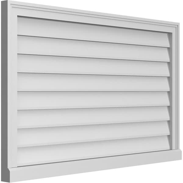 Ekena Millwork Vertical Surface Mount PVC Gable Vent w/ 2"W x 2"H , Brickmould Sill Frame, 42"W x 26"H - GVPVE42X2603SN