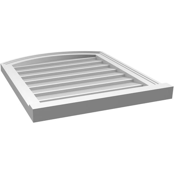 Ekena Millwork Arch Top Surface Mount PVC Gable Vent: Functional, w/ 2"W x 2"P Brickmould Sill Frame, 22"W x 26"H - GVPAR22X2603SF