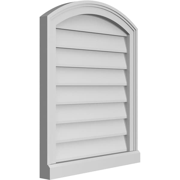 Ekena Millwork Arch Top Surface Mount PVC Gable Vent: Functional, w/ 2"W x 2"P Brickmould Sill Frame, 22"W x 26"H - GVPAR22X2603SF