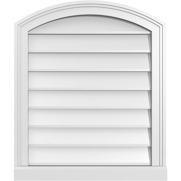 Ekena Millwork Arch Top Surface Mount PVC Gable Vent: Functional, w/ 2"W x 2"P Brickmould Sill Frame, 22"W x 26"H - GVPAR22X2603SF