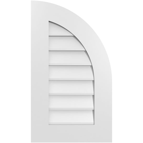 Ekena Millwork Quarter Round Top Right Surface Mount PVC Gable Vent w/ 3-1/2"W x 1"P Standard Frame, 16"W x 28"H - GVPQR16X2801SN
