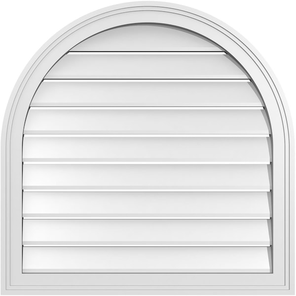 Ekena Millwork Round Top Surface Mount PVC Gable Vent: Functional, w/ 2"W x 1-1/2"P Brickmould Frame, 28"W x 28"H - GVPRT28X2802SF