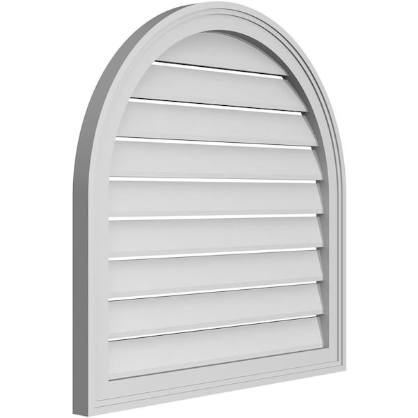 Ekena Millwork Round Top Surface Mount PVC Gable Vent: Functional, w/ 2"W x 1-1/2"P Brickmould Frame, 28"W x 28"H - GVPRT28X2802SF