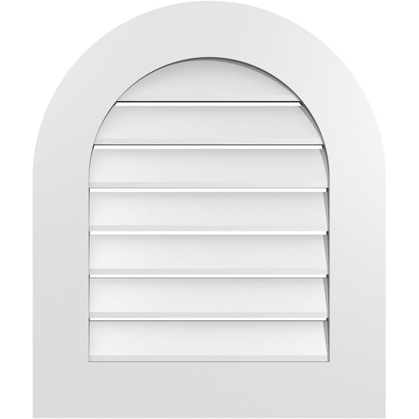 Ekena Millwork Round Top Surface Mount PVC Gable Vent: Functional, w/ 3-1/2"W x 1"P Standard Frame, 22"W x 26"H - GVPRT22X2601SF