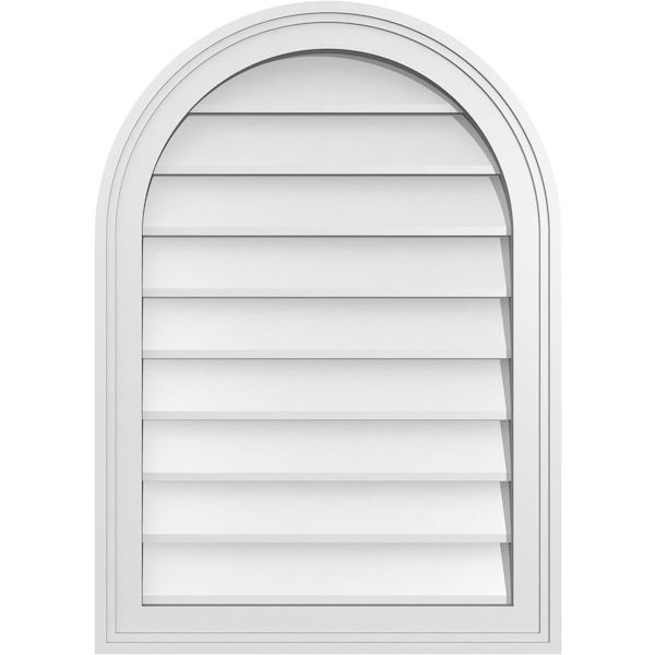 Ekena Millwork Round Top Surface Mount PVC Gable Vent w/ 2"W x 1-1/2"P Brickmould Frame, 20"W x 28"H - GVPRT20X2802SN