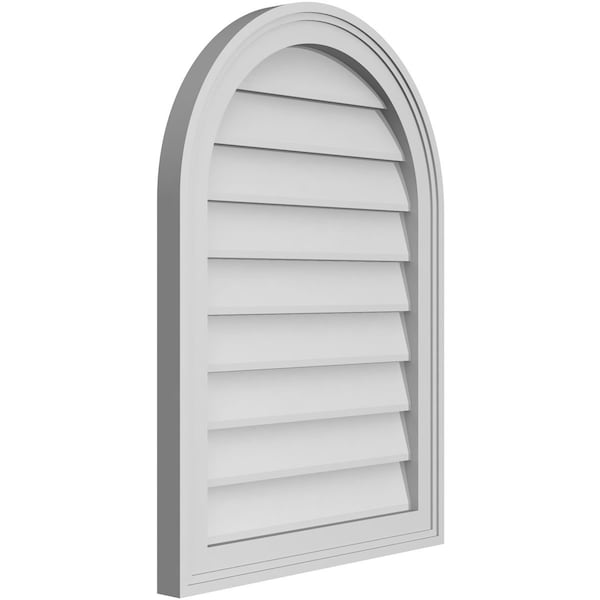 Ekena Millwork Round Top Surface Mount PVC Gable Vent w/ 2"W x 1-1/2"P Brickmould Frame, 20"W x 28"H - GVPRT20X2802SN