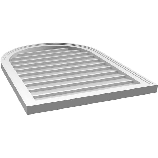 Ekena Millwork Round Top Surface Mount PVC Gable Vent w/ 2"W x 1-1/2"P Brickmould Frame, 24"W x 34"H - GVPRT24X3402SN